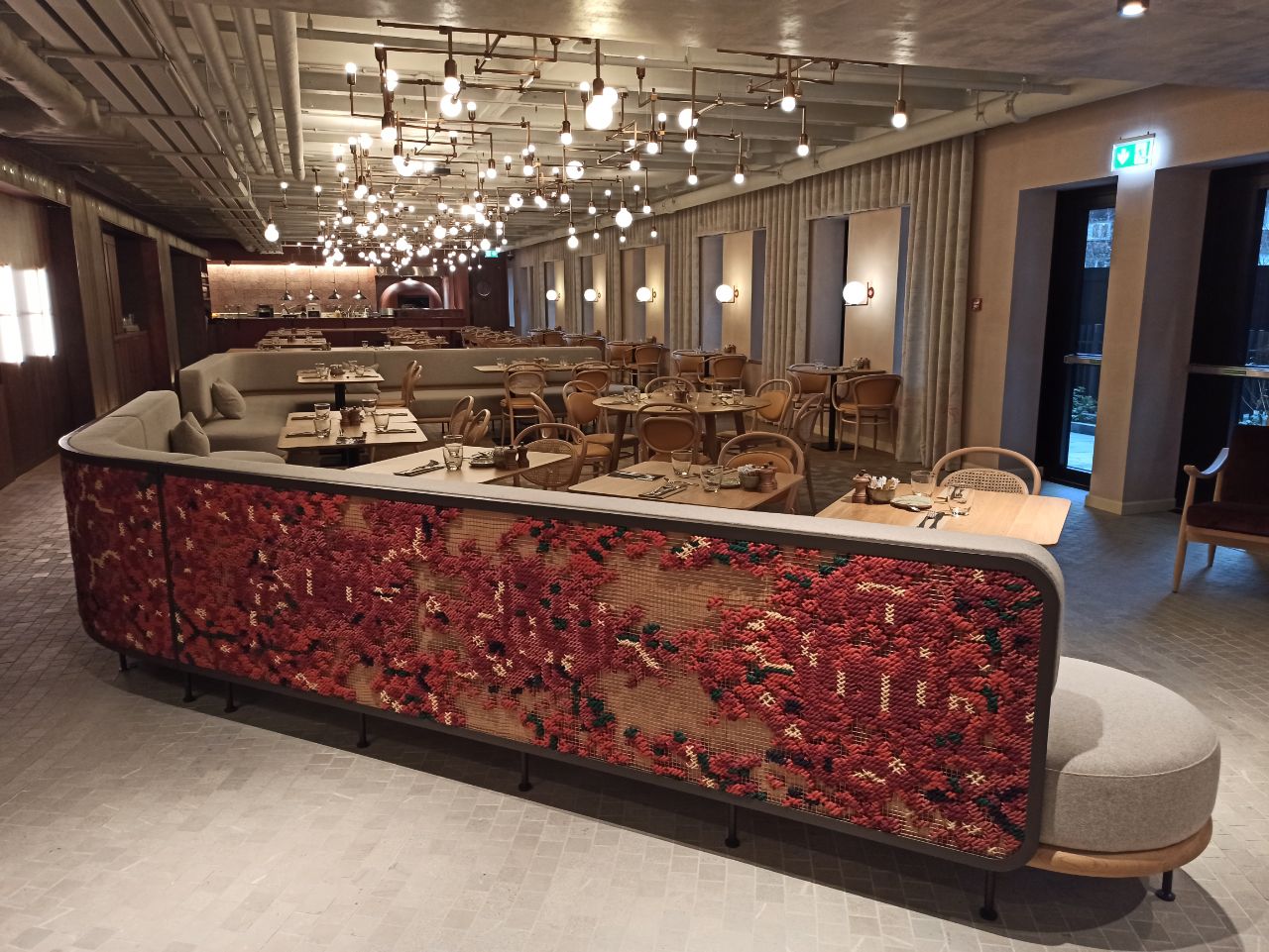 Hilton London velvet thread embroidered sofa copper mesh